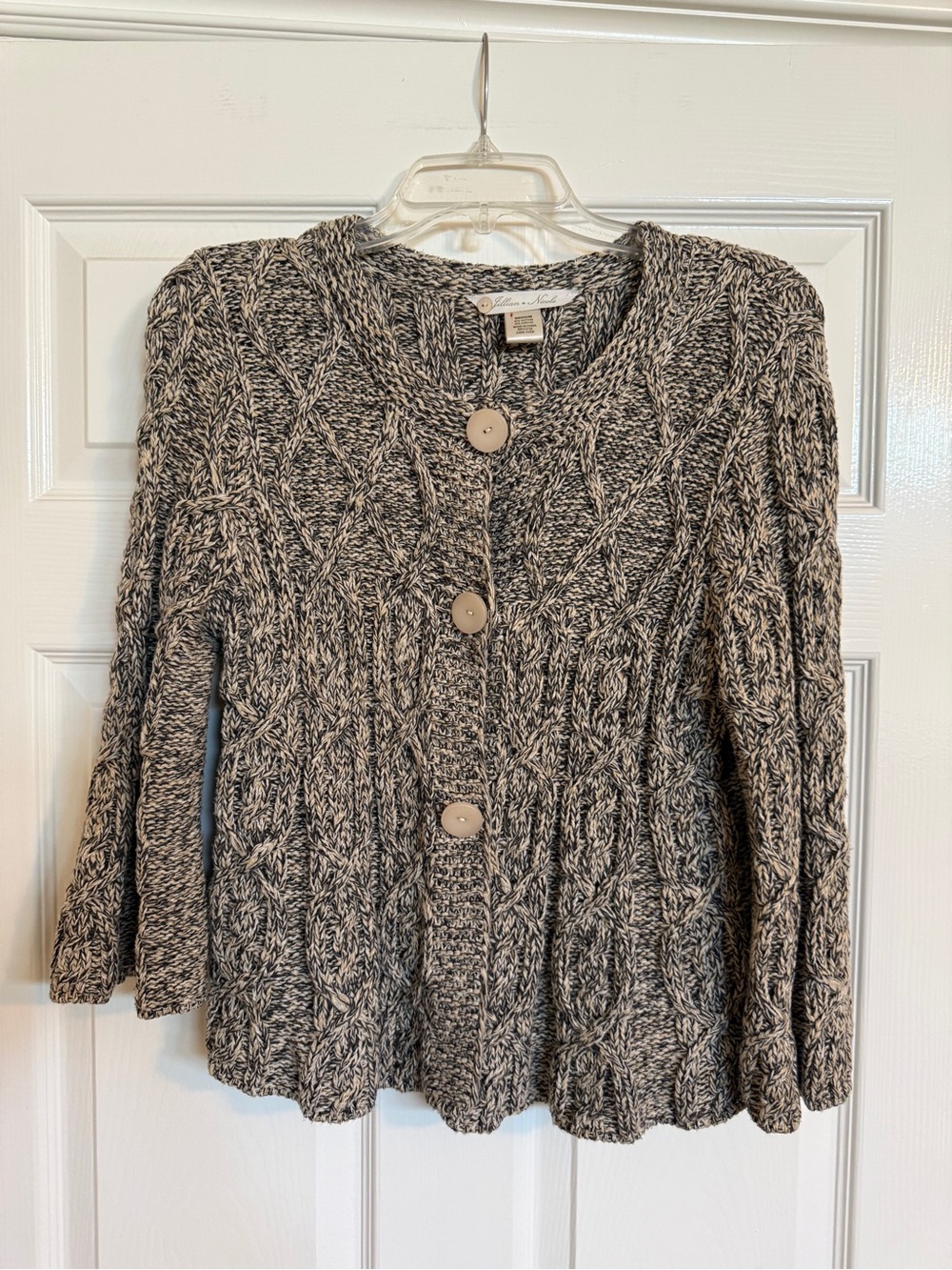 JILLIAN NICOLE Cable Knit Snap Front Sweater Cardigan - Black & Cream Sz M